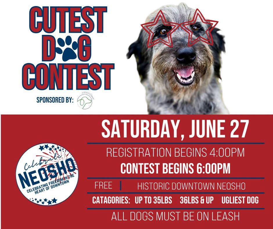 Cutest Dog Contest at Celebrate Neosho on Saturday, June 27th